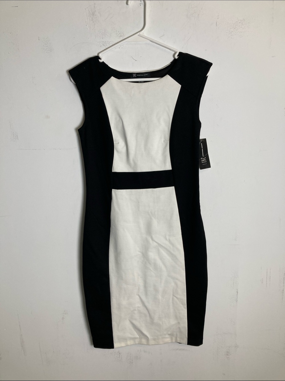 INC International Concepts Black and White Colorblock Midi Sheath Dress
